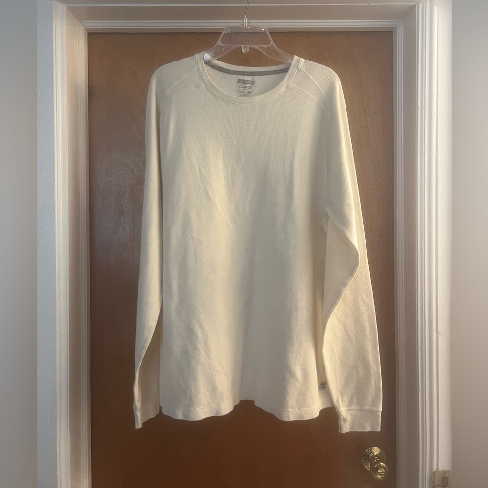 New Balance Men's Cream Color Lightweight Crew Neck Long Sleeve Thermal Sweater